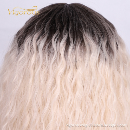 High Temperature Fiber Cosplay Daily Party Loose Wave Ombre White Short Cheap Price Black Root Synthetic Curly Hair Wig